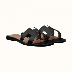 Hermes Black Oran Sandals